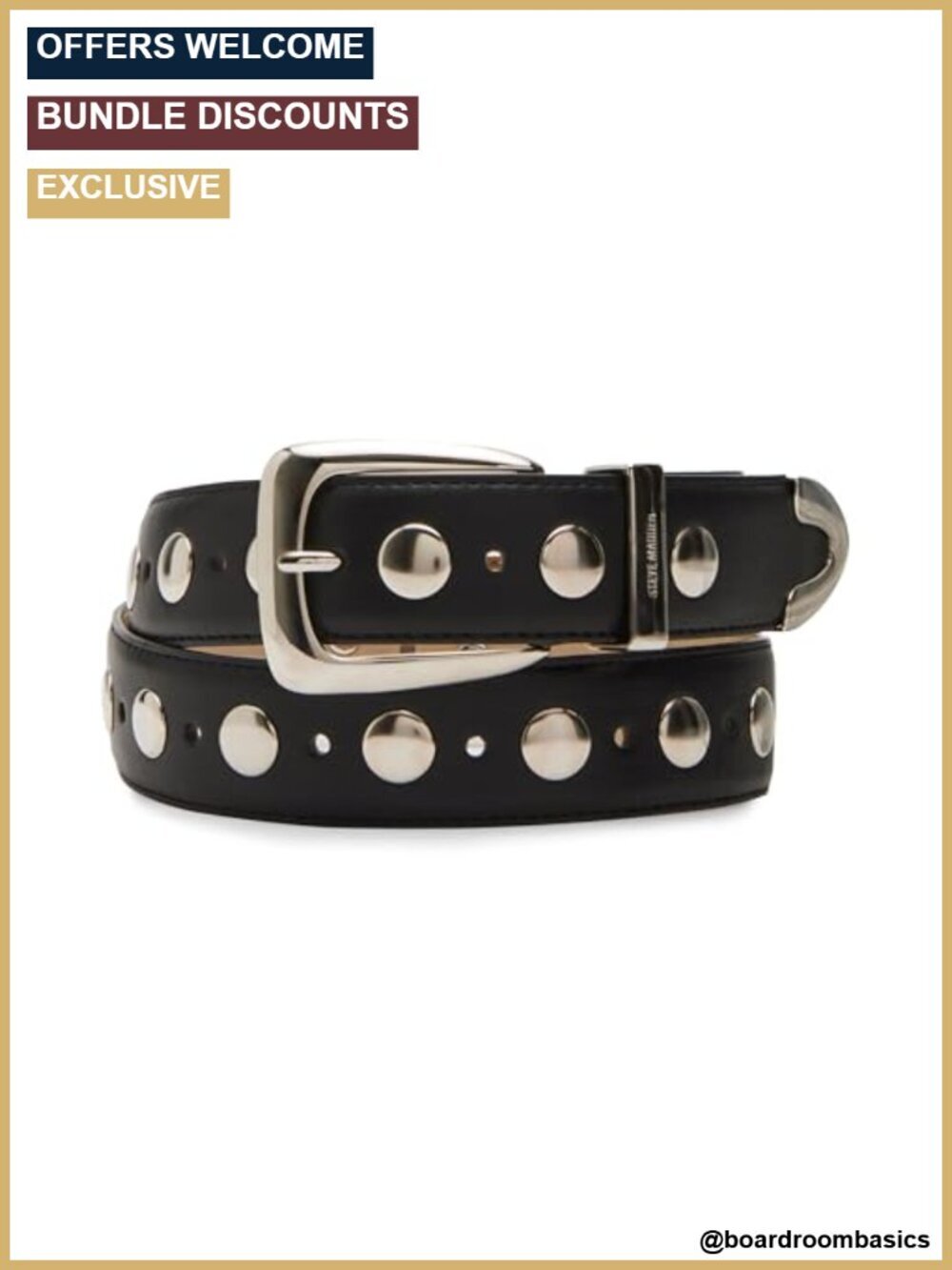 Steve Madden Studded Faux Leather Belt - Adjustable 38" Wide